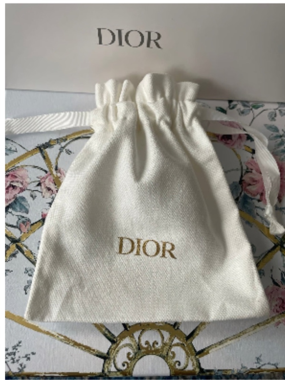 Dior Cream Drawstring Pouch